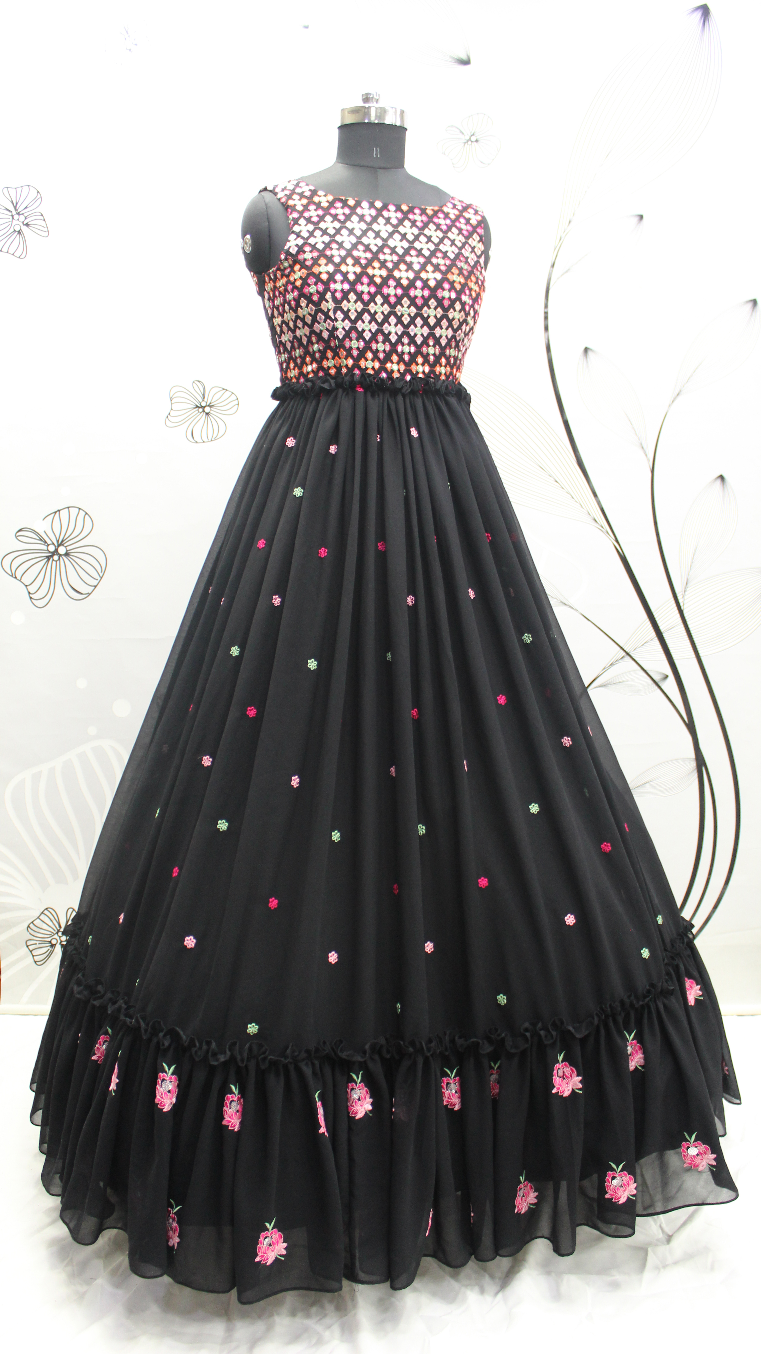 EXCLUSIVE SEQUENCE EMBROIDERED WORK ANARKALI GOWN BLACK COLOR